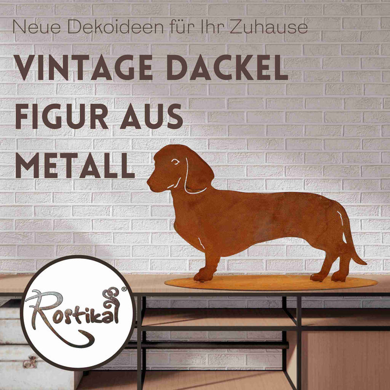 Edelrost decoratieve hondenfiguur teckel Waldi | metalen dierenfiguur