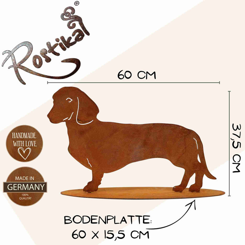Edelrost decoratieve hondenfiguur teckel Waldi | metalen dierenfiguur