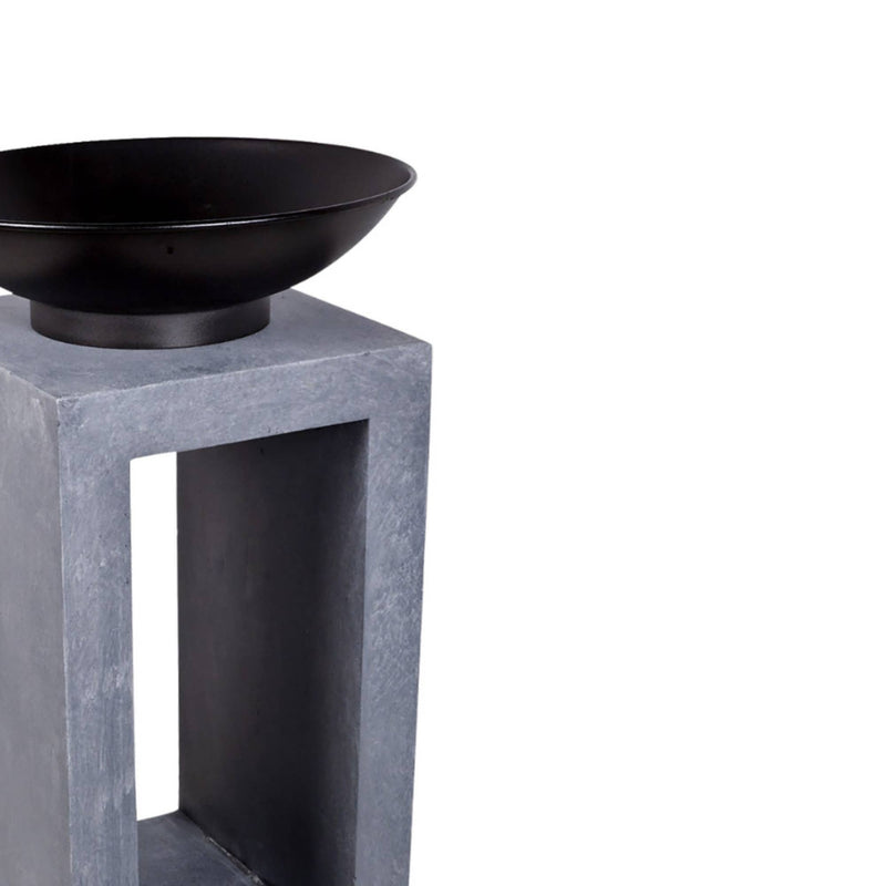 Stalen vuurschaal op vierkante glasvezelconsole H68,5 cm