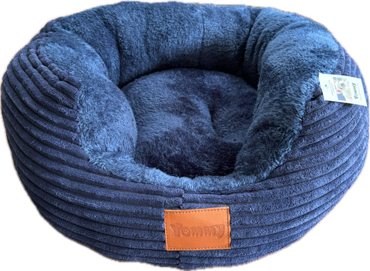 Bed Hond / Kat Korduroy met Pluche Binnenkant Blauw