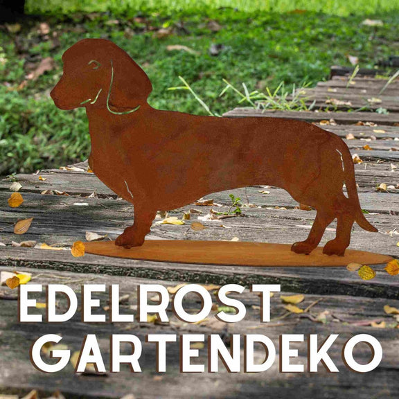 Edelrost decoratieve hondenfiguur teckel Waldi | metalen dierenfiguur - Outdoor & Pets