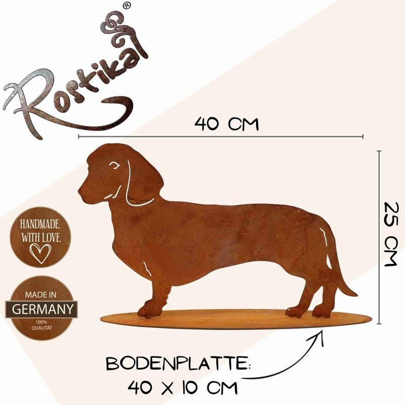 Edelrost decoratieve hondenfiguur teckel Waldi | metalen dierenfiguur - Outdoor & Pets