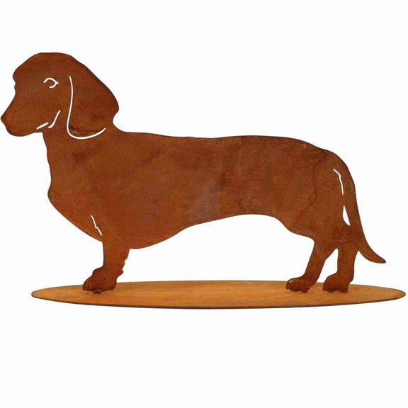 Edelrost decoratieve hondenfiguur teckel Waldi | metalen dierenfiguur - Outdoor & Pets