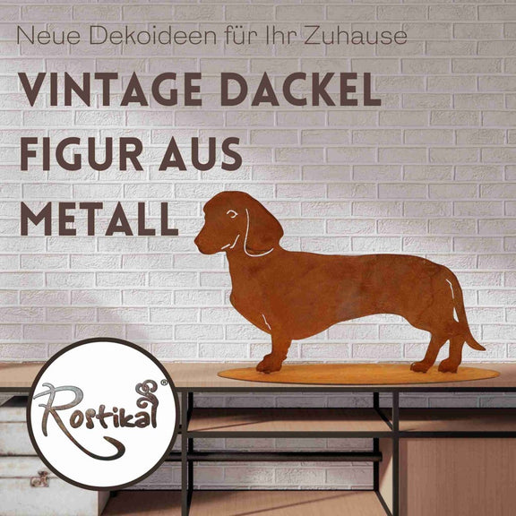 Edelrost decoratieve hondenfiguur teckel Waldi | metalen dierenfiguur - Outdoor & Pets