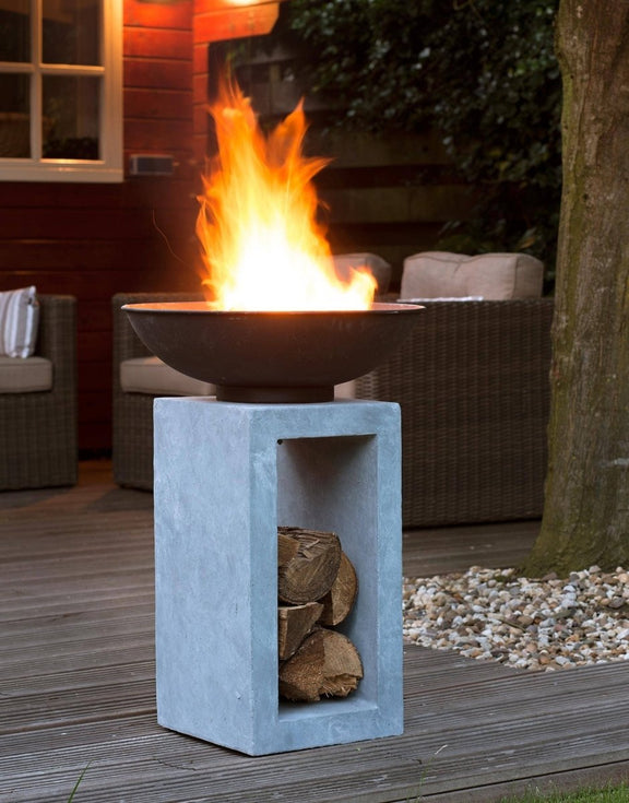 Stalen vuurschaal op vierkante glasvezelconsole H68,5 cm - Outdoor & Pets